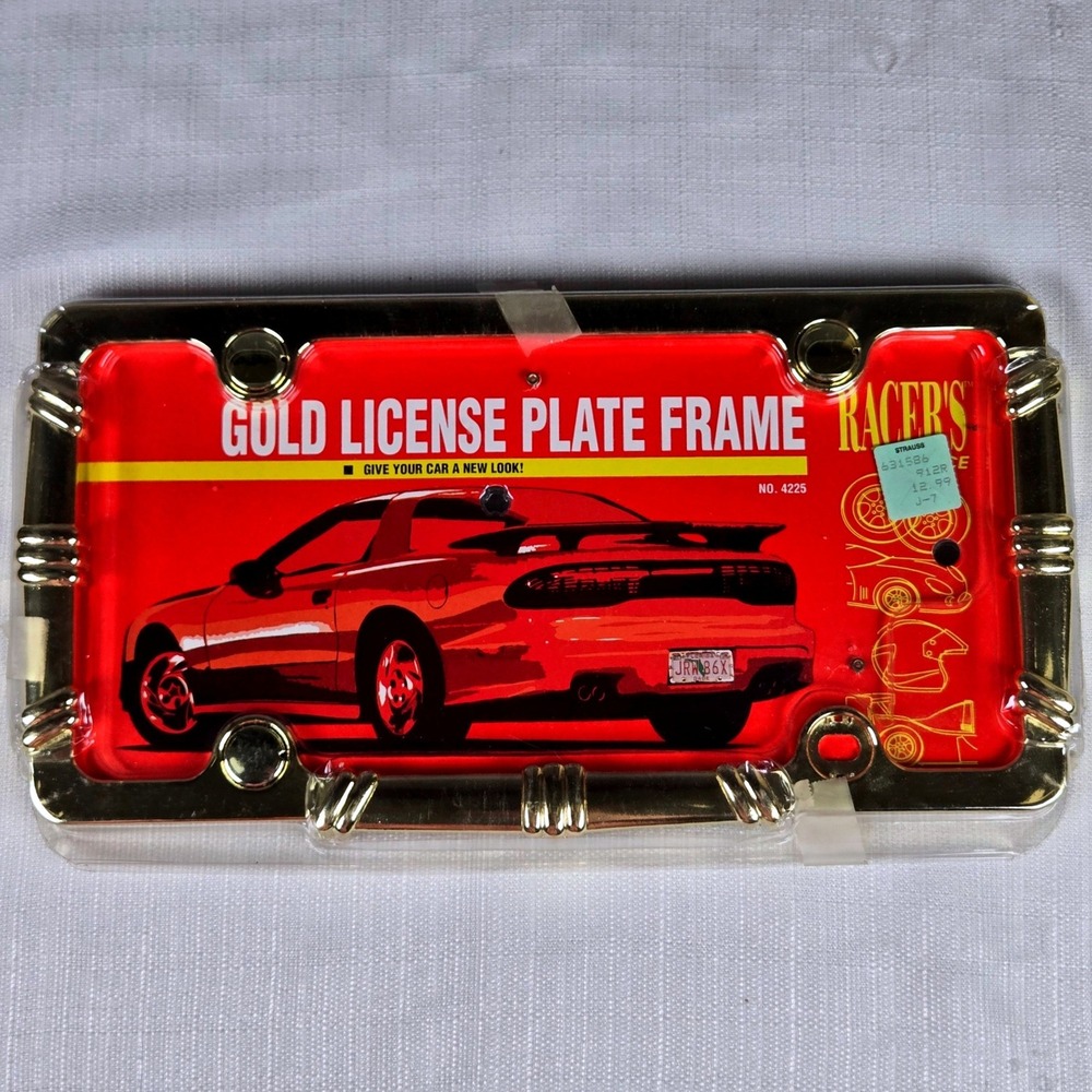 Vintage Racer's Choice Gold License Plate Frame Ribbed Die-Cast 4225 New 1996